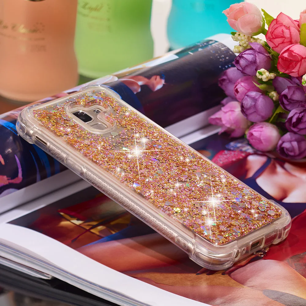 Блестящий чехол для Samsung Galaxy J6 2018 милый блестящий чехол-бампер с жидкими