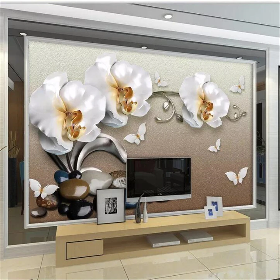 3d фотообои на заказ роскошные золотые украшения фаленопсис ТВ фон настенная