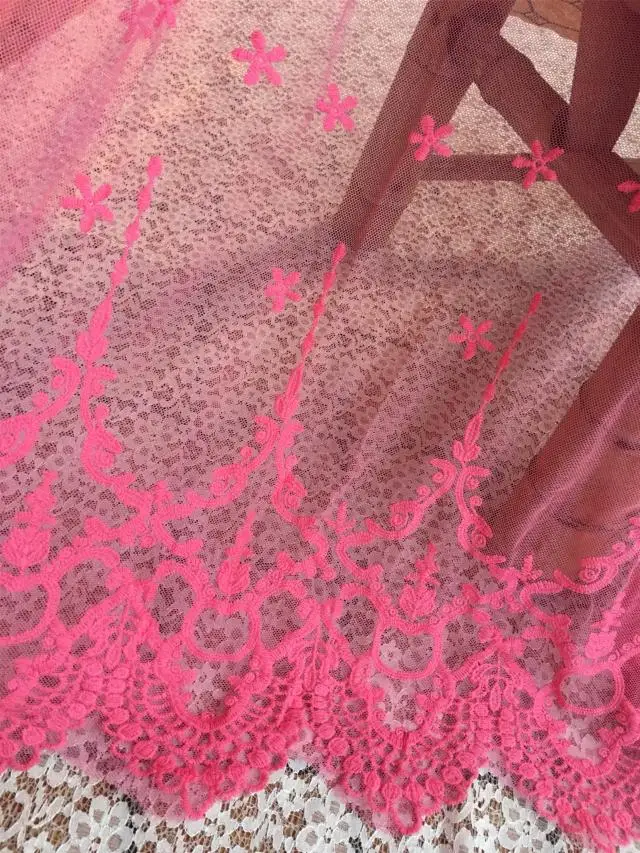 Темно-розовая Двусторонняя хлопковая юбка с вышивкой кружевная сетчатая ткань 130