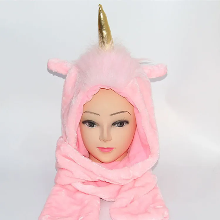 pink Sellworld/Милая шапка для девочек 30 см* 22 см; детский зимний теплый шарф с единорогом; шапка и перчатки - Цвет: pink
