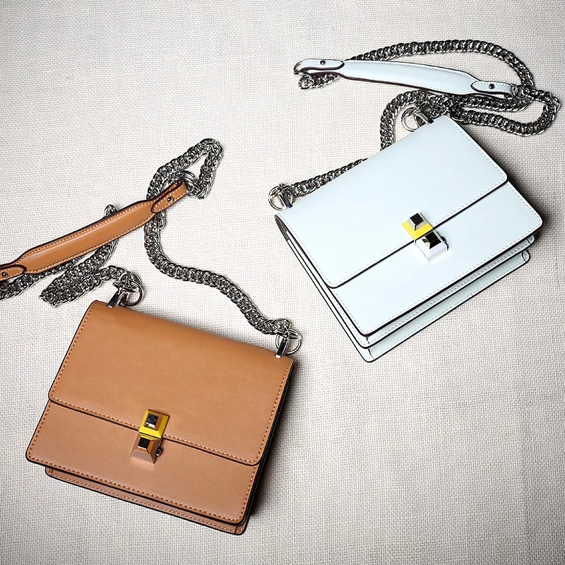 Высокое качество моды случайные Натуральная Кожа заклепки цепи дамы сумки на