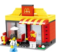new city mini street view macdonald hamburg fast food restaurant store figures building blocks funny assembles game toy gift