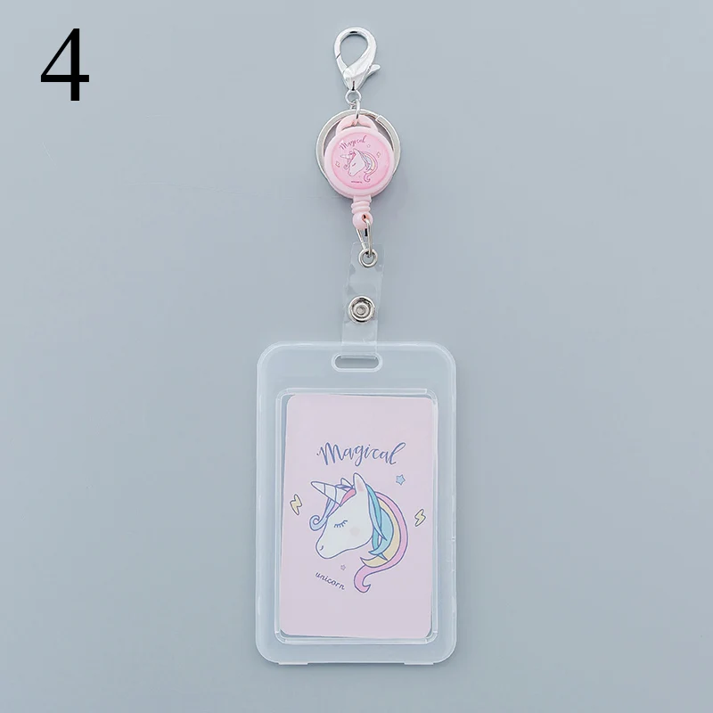 4 Kawaii Unicorn выдвижной значок милые, Мультяшные, прозрачные карточки ID держатель пряжки Имя тег держатель для карт для подарков - Цвет: 4