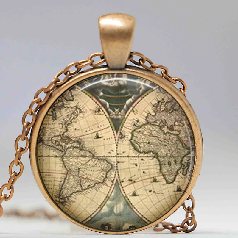 Бесплатная доставка ожерелье с изображением древней карты мира ручной работы