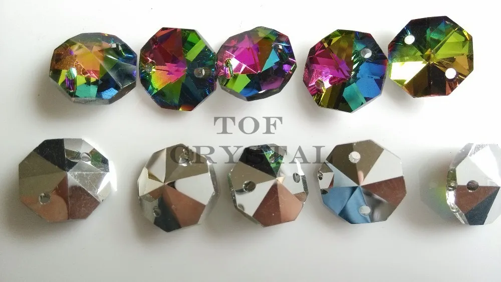 Разноцветные стеклянные Восьмиугольные шарики 100 шт. 14 мм с 1 отверстием/2