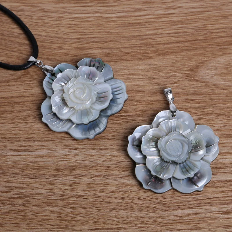 Новый дизайн натуральный перламутровый 3-слойный цветочный кулон в виде черного