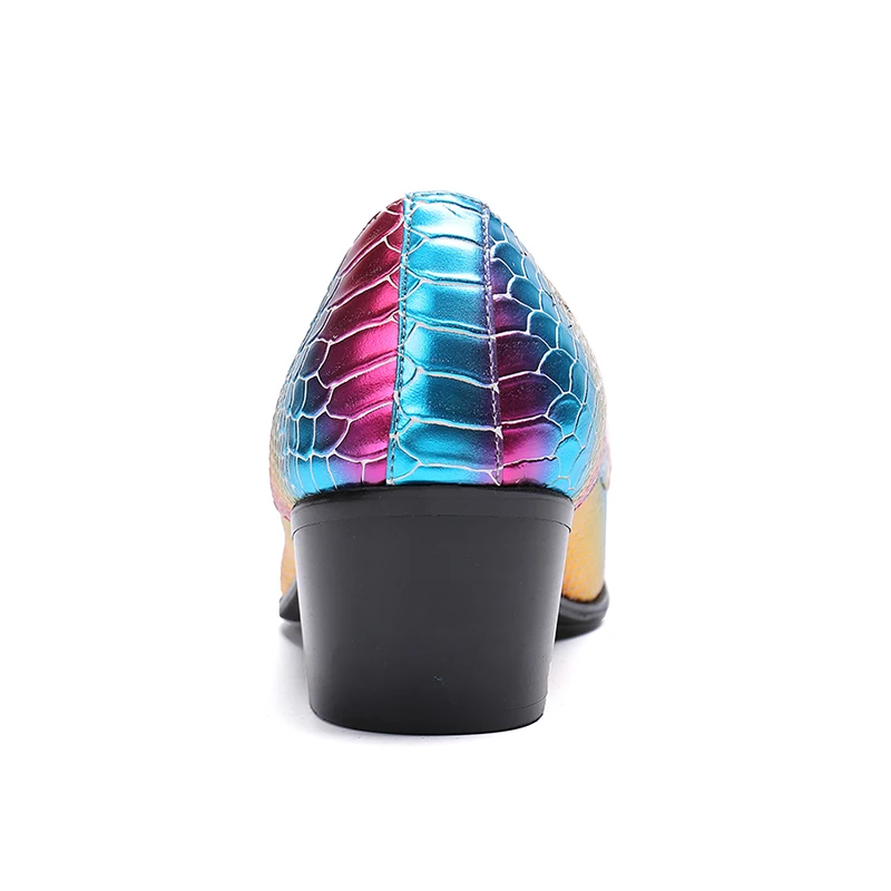 Классические мужские туфли на высоком каблуке змеиная кожа лакированная