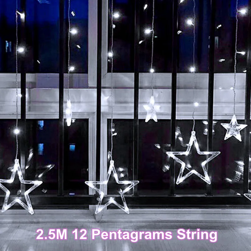 2.5M Pentagram Light 220 В светодиодный гирлянда, гирлянда, лампочки, шар, пентаграмма, мерцание, занавеска, декор, гирлянда для дома, Рождества, свадьбы, вечеринки, наружная гирлянда - Испускаемый цвет: 2.5M Pentagram Light