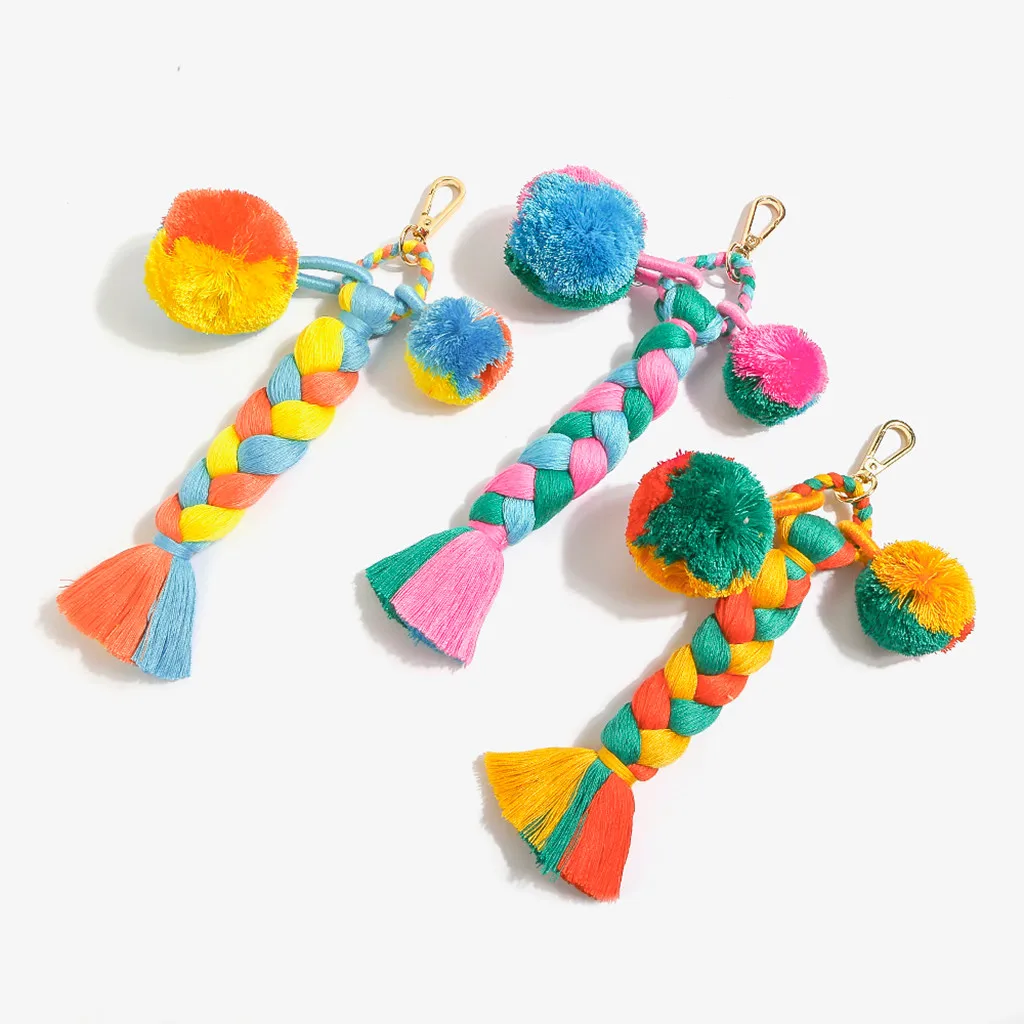 Модные женские туфли слоистых красочные Boho Pom Кисточки Из ПФЛ сумка Шарм брелок Прямая MAY2