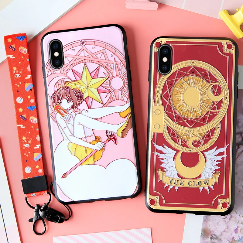 Чехол для iphone XS MAX 3D тисненая Сакура 7/8 plus Мягкий силиконовый чехол 6 6s XR Cow card shell +