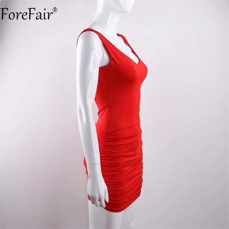 ForeFair, Короткие вечерние женские платья, лето, сморщенное эластичное платье с открытой спиной, Клубное платье для ночного клуба, женское красное платье на осень