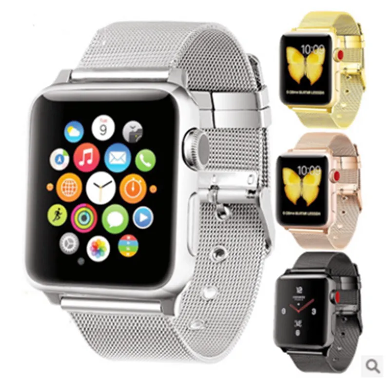 Подходит для Apple Watch ремешок тонкая сетка Милан хорошая Кнопка браслет из