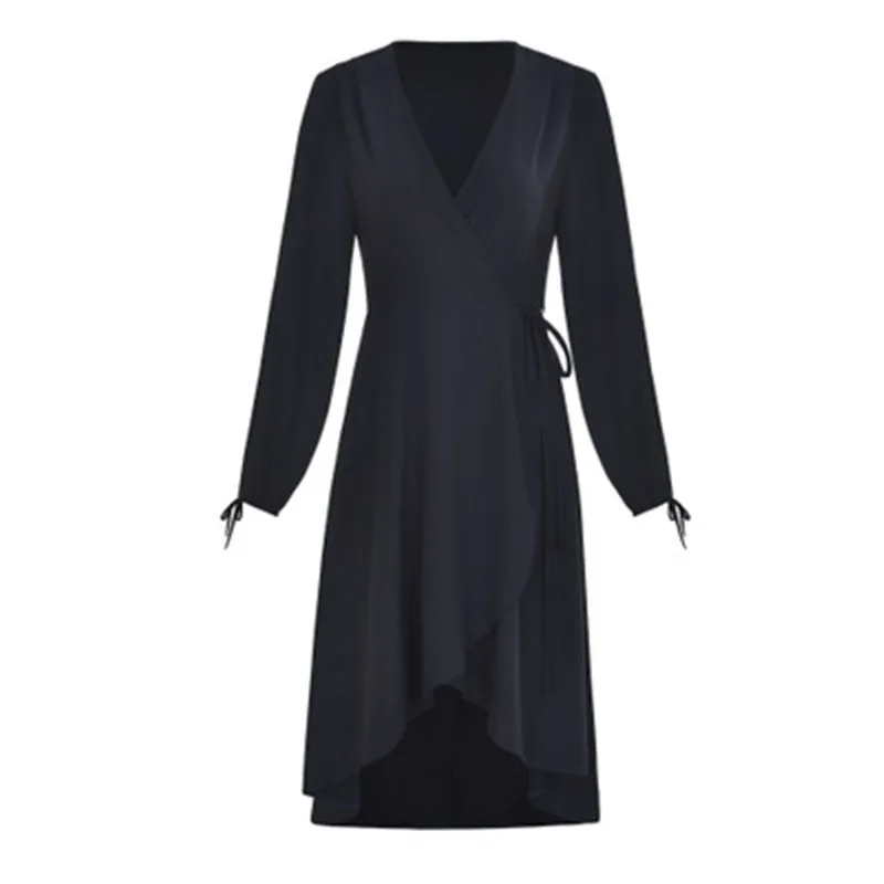 Шифоновое платье с высокой талией V образным вырезом и пышными рукавами|Женские