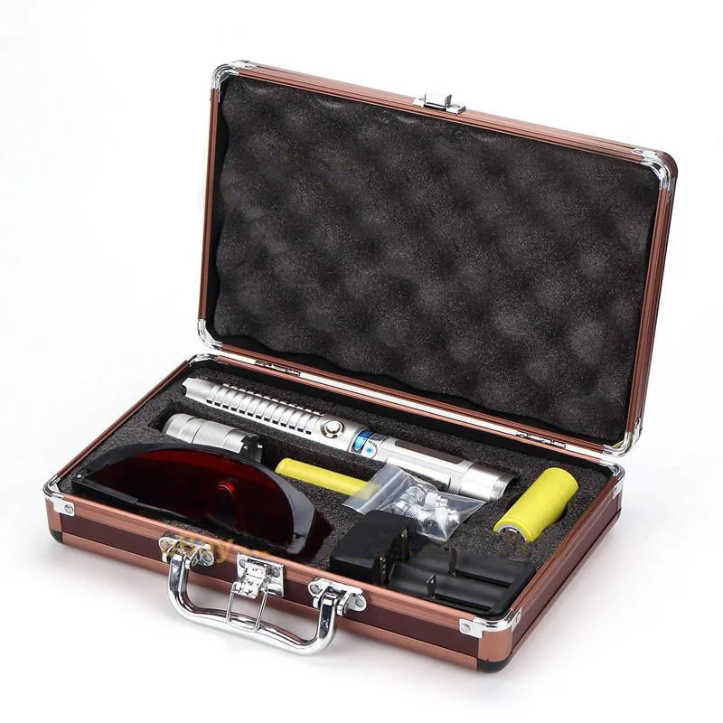 2017 New Product High Powered Burning Focus Laser Pointer Blue pointer With Charger Glasses 5 Star Caps And Box |