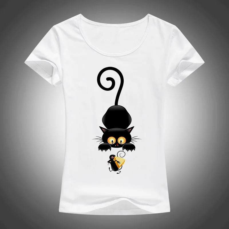 Новинка 2017 брендовая футболка с рисунком непослушного черного кота женская