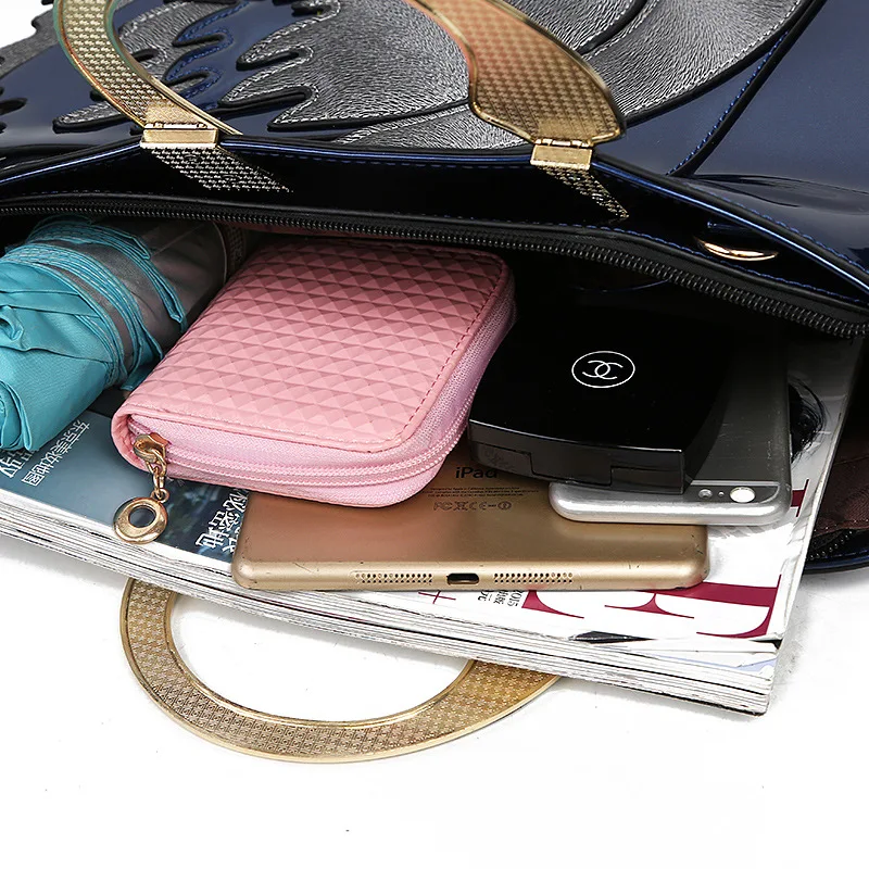

2018 New Style Swan Women Patent Leather Handbags Large Capacity Shopping Bag Fashion Totes Shoulder Bag Bolsa Feminina