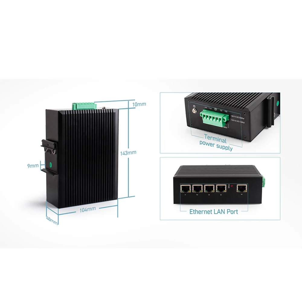 Промышленный Ethernet коммутатор с 5 портами LAN широкое напряжение естественное