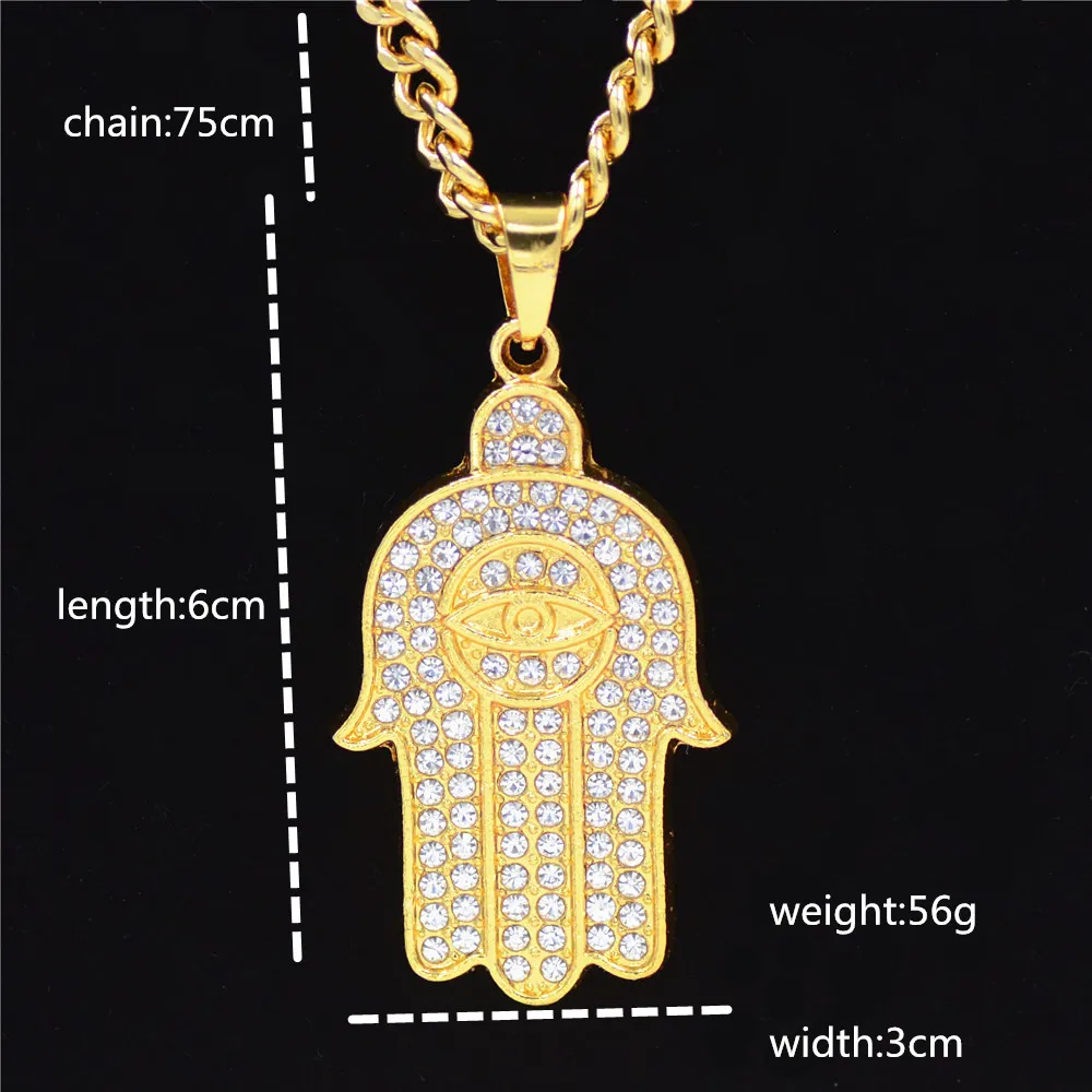Ожерелье с кристаллами в стиле хип хоп|pendant for men|hamsa hand necklacehand necklace |