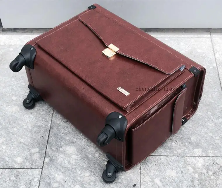 brown CARRYLOVE 1" дюймовый Спиннер carry on чемодан кабина авиалинии пилот кожаная дорожная сумка на колесиках - Цвет: brown