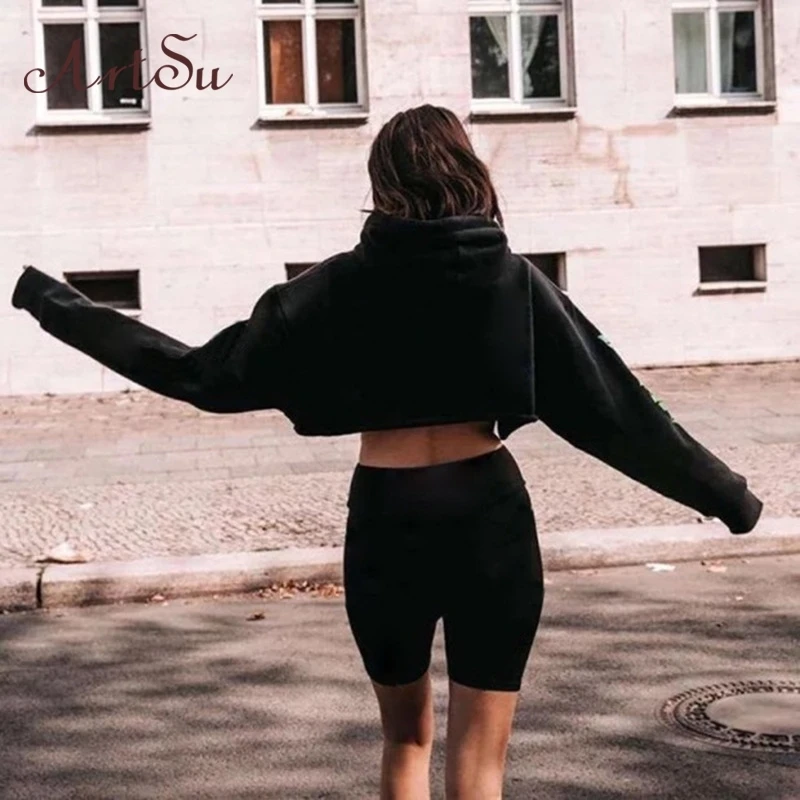 ArtSu Black Biker Shorts Women Stretch Push Up High Waist Shorts Ladies Active Wear Short Hotpants Fitness Summer ASSH20082