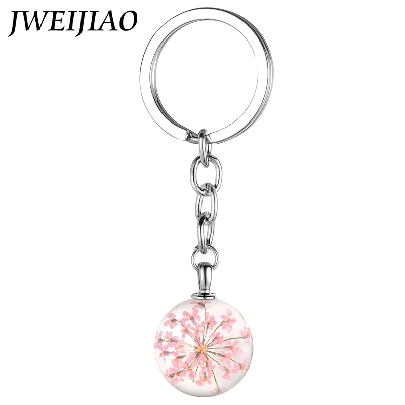 JWEIJIAO Модные женские и девичьи Изысканные Хрустальные смоляные стеклянные шары натуральные сухие брелоки в виде цветов кольцо с пряжкой для ключей ювелирное изделие GH18 - Цвет: GH17
