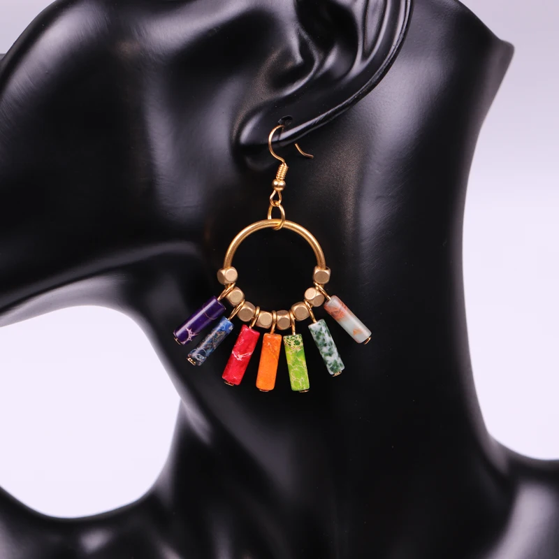 Серьги с символами чакр из натурального камня серьги-подвески для йоги рейки