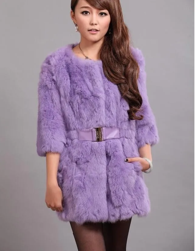 Женское зимнее длинное пальто из кроличьего меха | Женская одежда