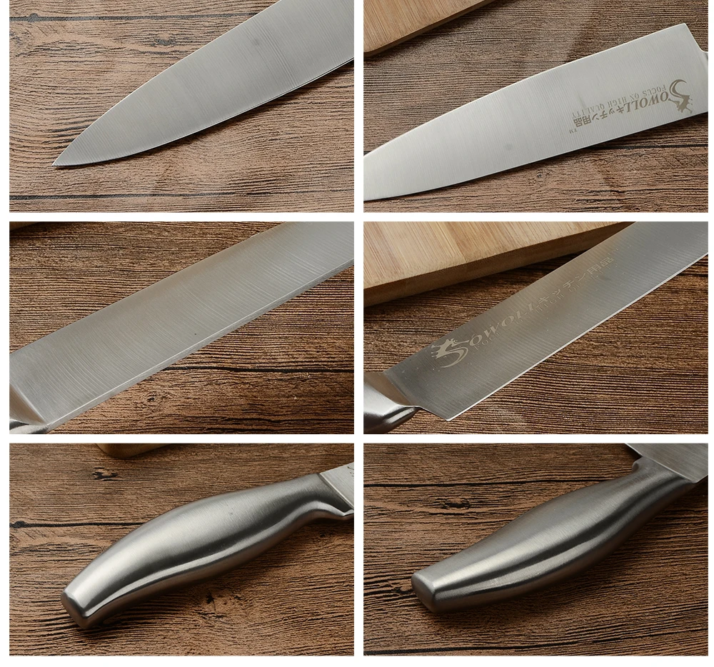 SOWOLL кухонный нож фруктовый Santoku шеф повара острый из нержавеющей стали с полой