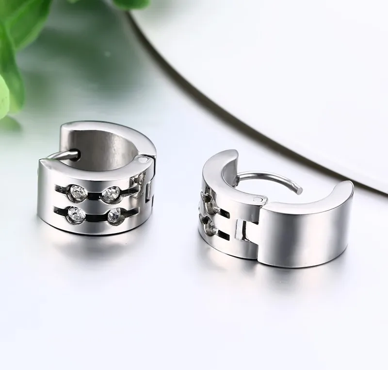 Punk Rhinestone Hoop Earrings For Women Silver Color Stainless Steel Earings Fashioni Ear Jewelry Best Friend Gift | Украшения и