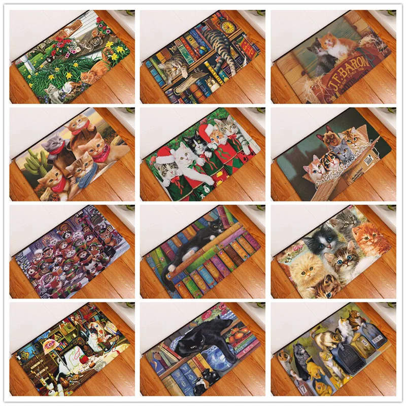 

New Creative Pretty Cat Print Carpets Bathroon Mats Anti-Slip Rugs