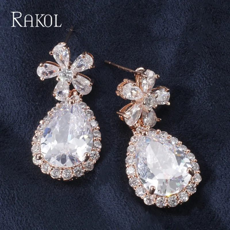 RAKOL новейший роскошный блестящий фианит серьги в форме листа ожерелье тяжелый