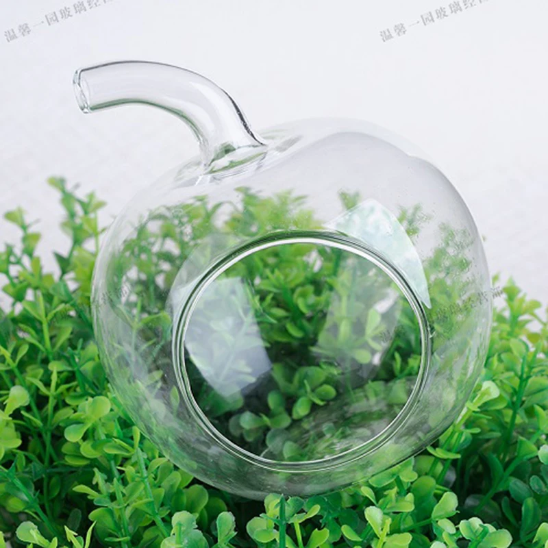 Прозрачная стеклянная ваза в форме яблока ручной работы гидропонная зеленая