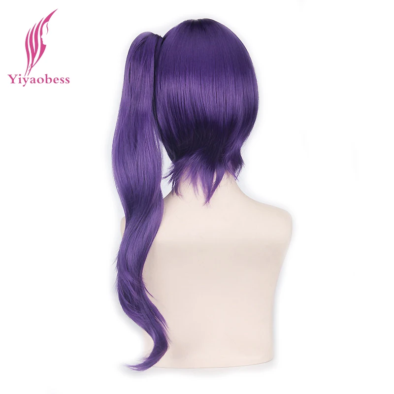 Yiyaobess Synthetic 24inch Gintama Terakado Tsu Long Wavy Cosplay Wig With Bangs Purple Women Wigs With One Ponytail