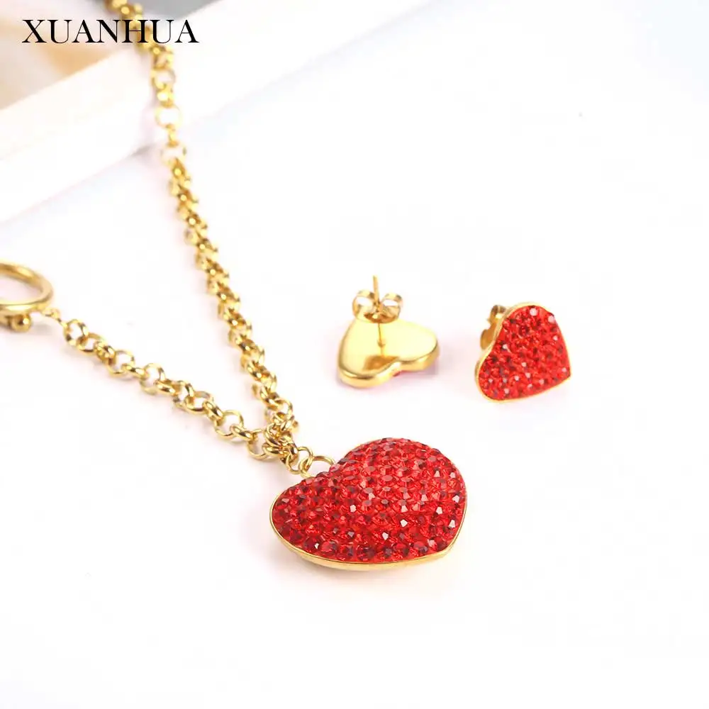XUANHUA Heart Earring Necklace Set Jewelry Sets Stainless Steel Woman Vogue 2019 Accessories Bohemian | Украшения и аксессуары