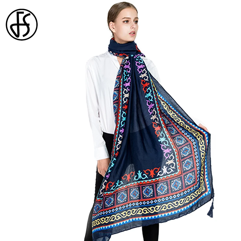 FS длинный хлопковый шарф пашмины шарфы шаль палантин Женская Бандана с принтом