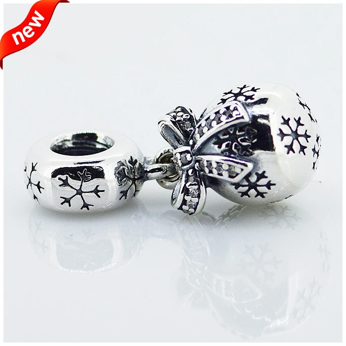 

Fits Pandora Charms Bracelets Christmas Ornament Beads with Clear Cubic Zirconia 925 Sterling Silver Jewelry Free Shipping