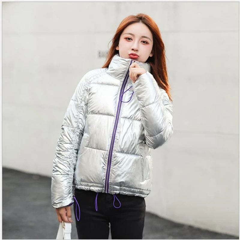 

Fashion Wadded jacket Female 2019 Women Winter perka Slim Warm cotton clothing Long sleeve Glossy Coat Winter Jackets Z56