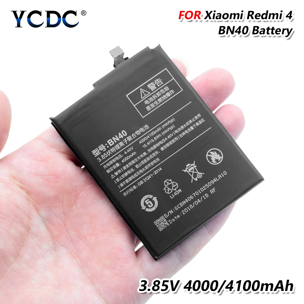YCDC 3,85 В bn40 Стандартный BN40 Аккумулятор для Xiaomi Redmi 4 PRO 4100 мАч большой емкости BN-40 литиевая аккумуляторная батарея