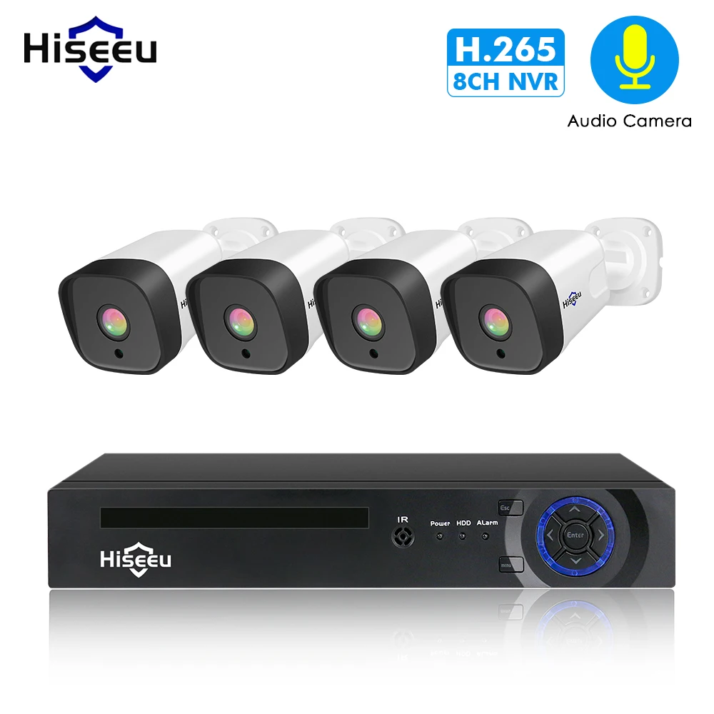 Камера Наружного видеонаблюдения Hiseeu 8 каналов 1080 пикселей POE NVR 4 шт. 2 0 МП IP камера