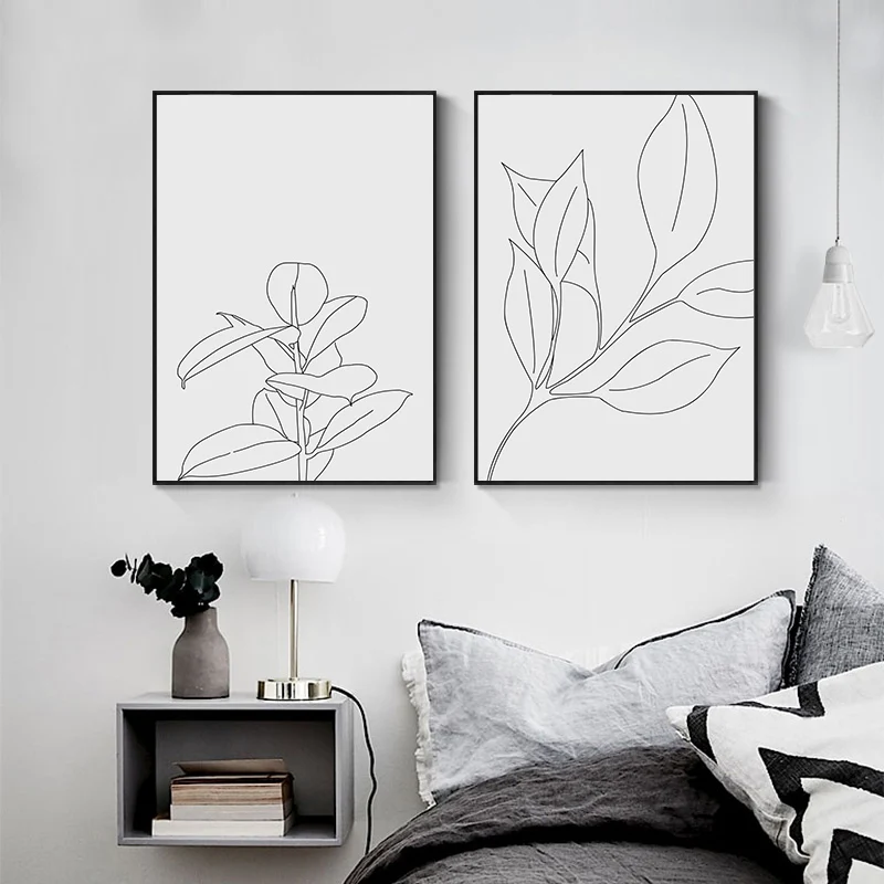 Line Drawing Flower Leaf Abstract Wall Poster Canvas Art Print Modern Botanical Painting Nordic Contemporary Decoration Picture | Дом и сад