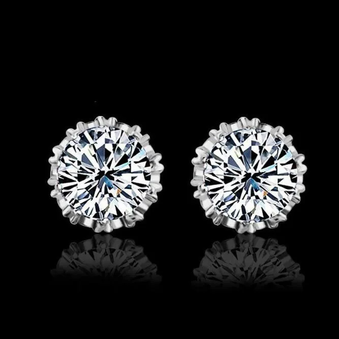 

Sliver Plated Fashion Jewelry 8MM Round Cubic Zirconia Silver Plated Stud Earrings for Women