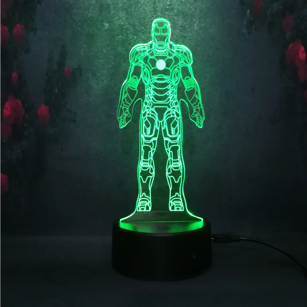7 видов цветов Современная Фигурка Железный человек USB Touch Lampara de mesa infantil noche LED