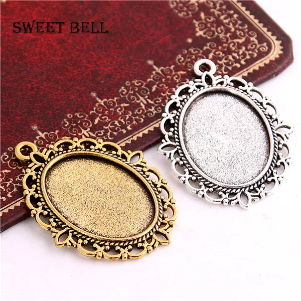 Antique Silver gold Сладкий колокольчик, 20 шт., подходит для 18*25 мм, семь цветов, овальные основы для кабошонов, ювелирные украшения, настройки, подвеска, ободок, подносы, подходит для ожерелья, подвеска 6C1046 - Цвет: Antique Silver gold