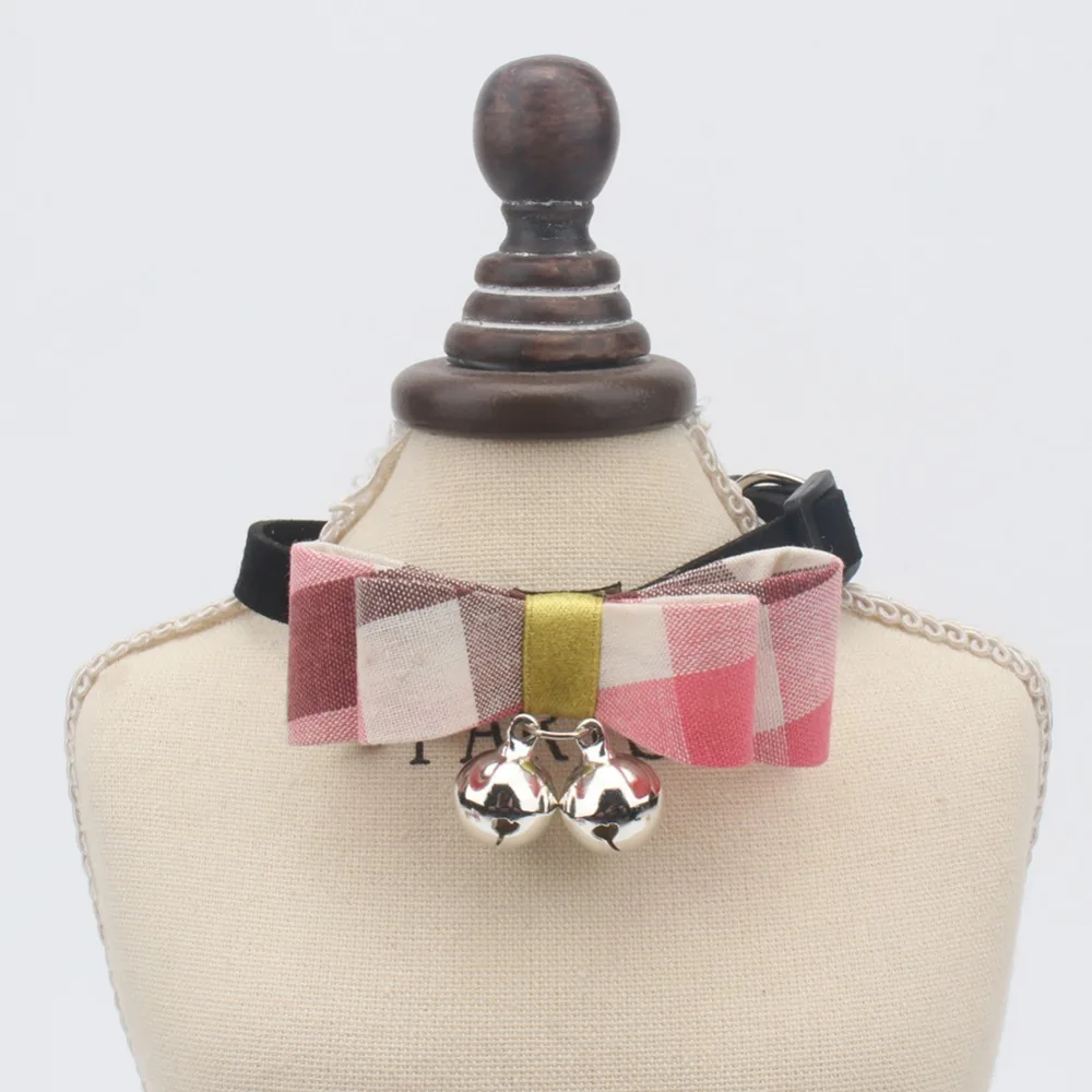 Клетчатый тканевый ошейник с колокольчиками для кошек Маленькие Средние собаки