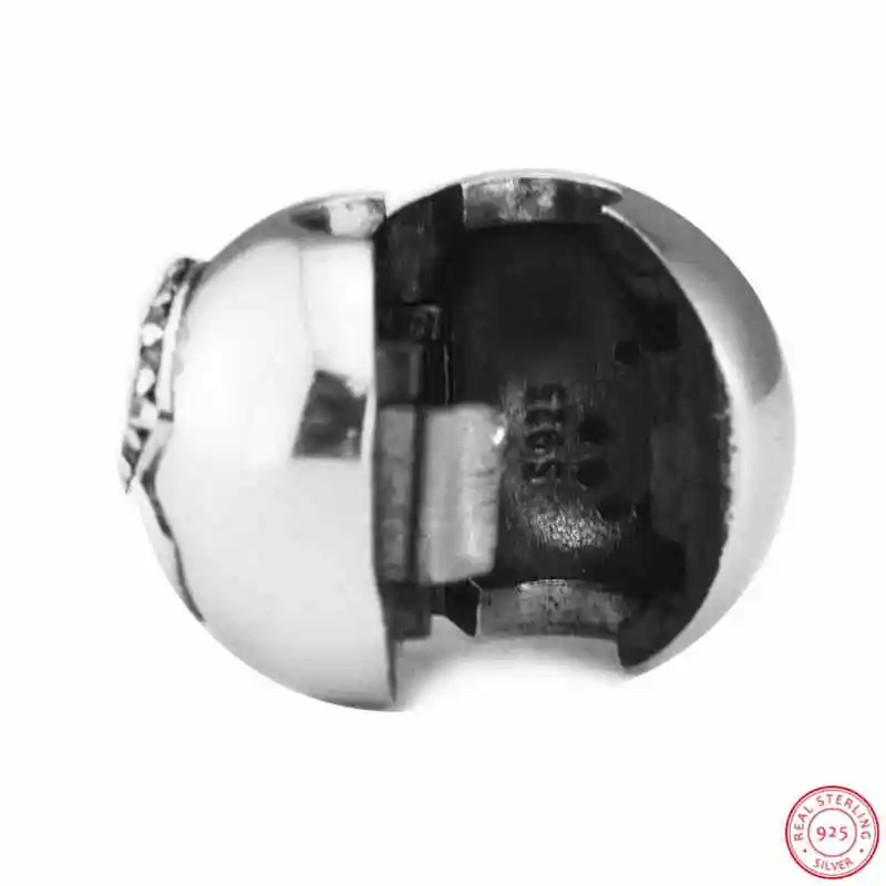 Бусины зажимы в форме сердца с прозрачным фианитом подходят для PANDORA Charms серебро