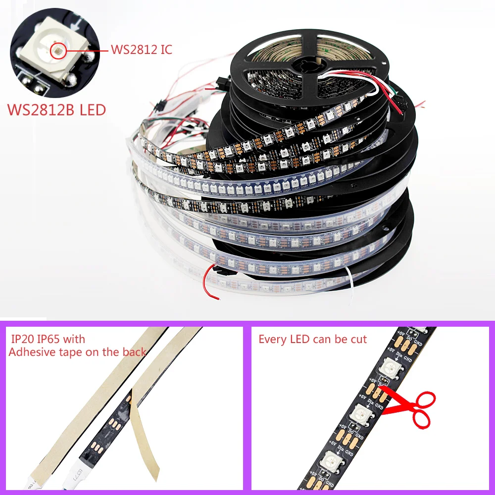 Фото 5 В WS2812b светодиодные полосы ws2812 30 60 144 led/m адресно rgb led подобные с sk6812 pixel 5 В WS2812b светодиодные полосы ws2812 30 60 144 led/m адресно rgb led подобные с sk6812 pixel