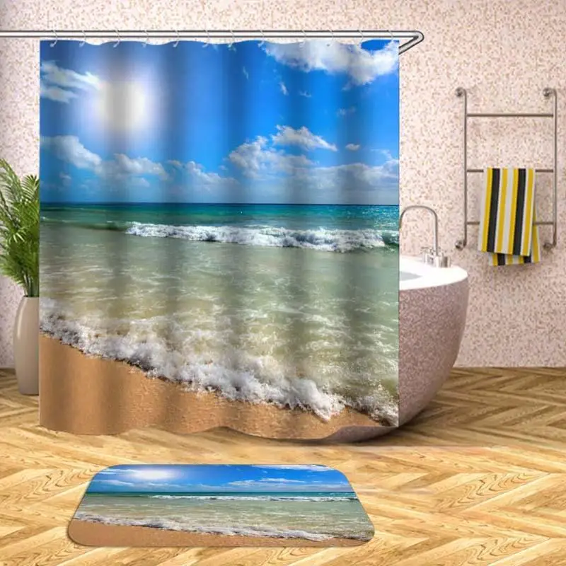 Пляж солнце оболочки стилей печати Душ Шторы полиэстер Материал в Ванная комната