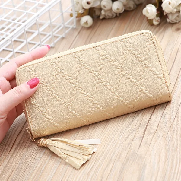 Beige Wallet Длинный кошелек, женские кошельки с кисточками, модный кошелек для монет, держатель для карт, женские кошельки, клатч, сумка для денег, винтажный женский клетчатый кошелек - Цвет: Beige Wallet