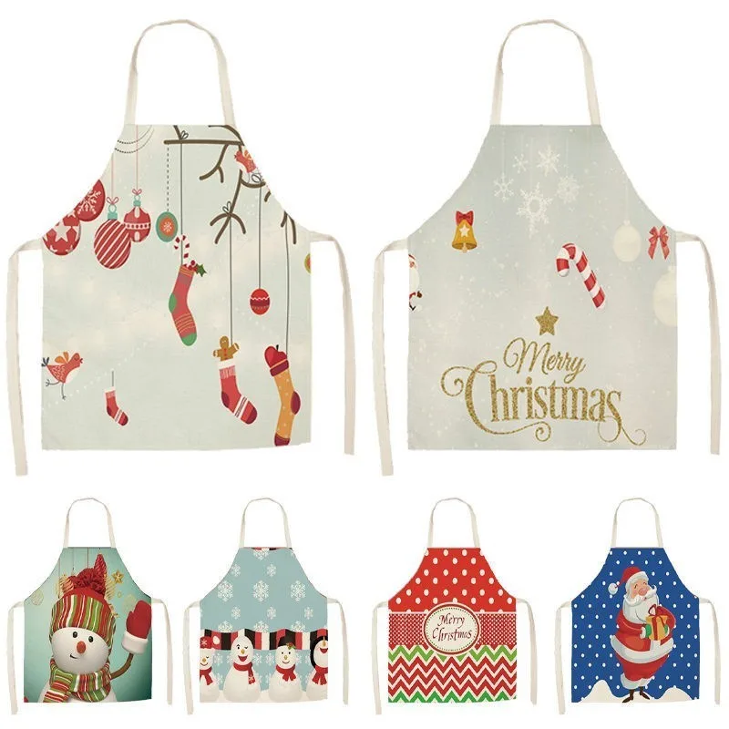 1pcs Christmas Apron Pinafores Cotton Linen Aprons 53*65cm Woman Adult Bibs for Home Kitchen Cooking Baking Accessories CM1006 | Дом и сад