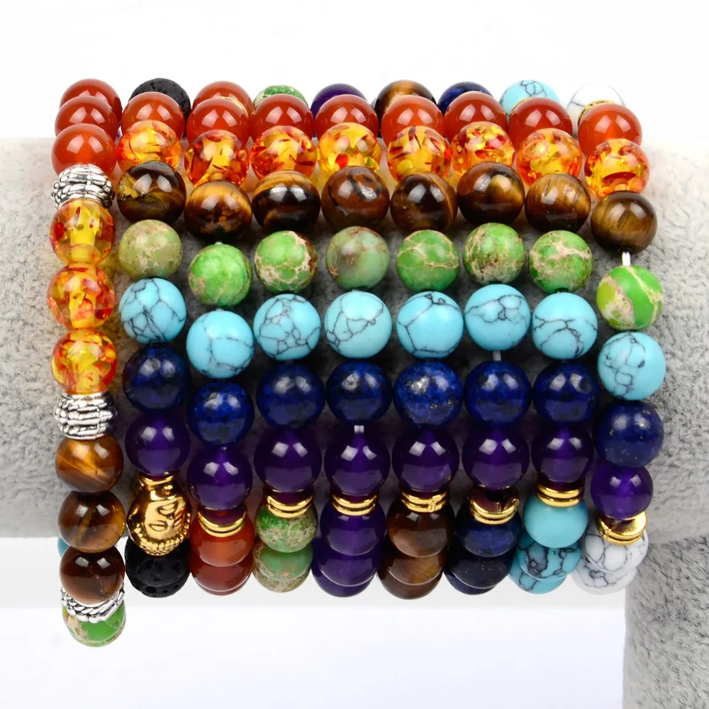 2018 _ круглые браслеты из камня 7 чакр Исцеляющие балансирующие бусины браслет для